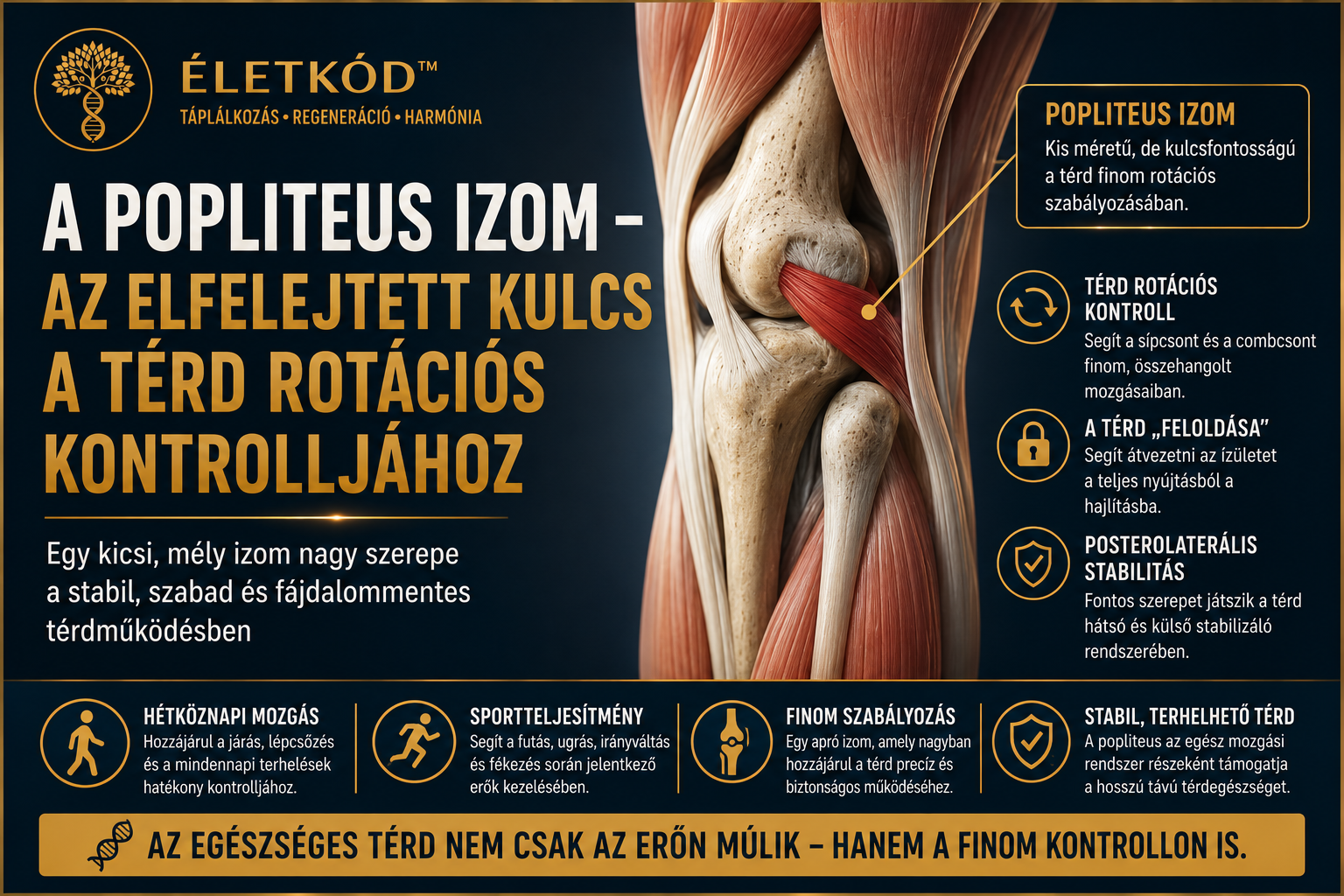 Popliteus izom – a térd rotációs kontrolljának és stabilitásának fontos mélyizma | ÉletKód™