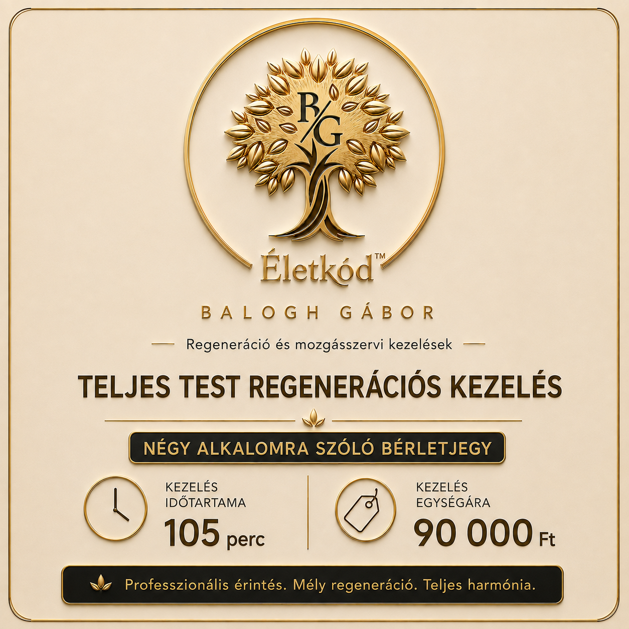 ÉletKód™ Teljes Test Regenerációs Kezeléscsomag 4 alkalom 105 perc