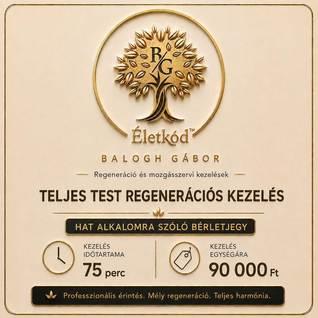 ÉletKód™ Teljes Test Regenerációs Kezeléscsomag 6 alkalom 75 perc