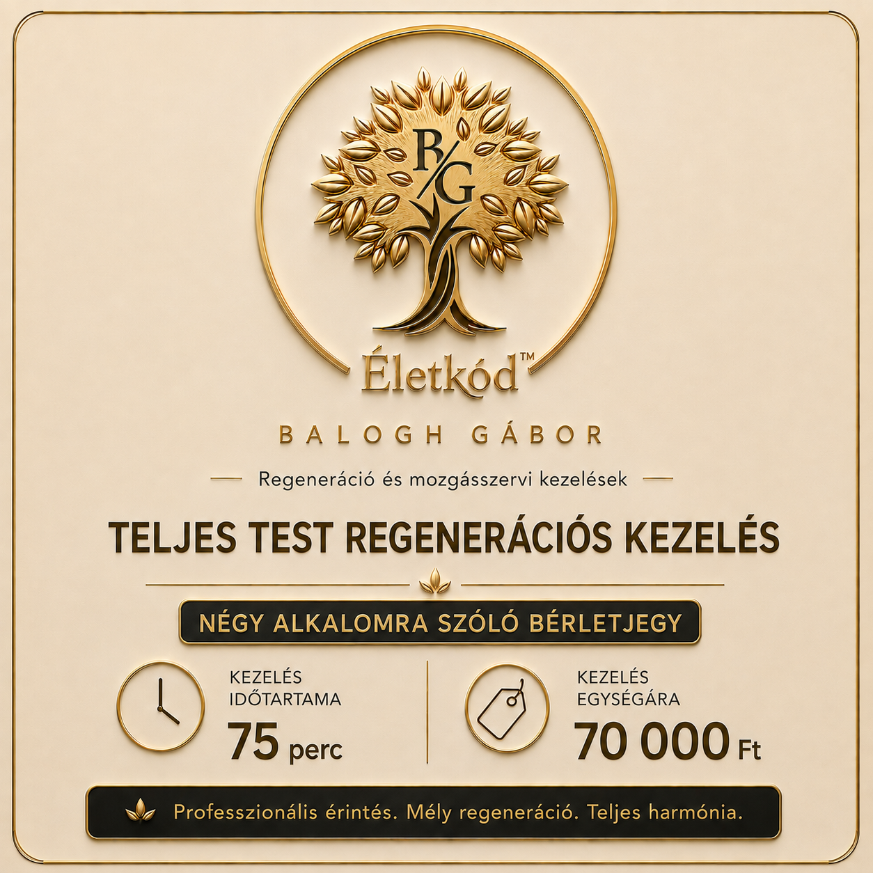 ÉletKód™ Teljes Test Regenerációs Kezeléscsomag 4 alkalom 75 perc