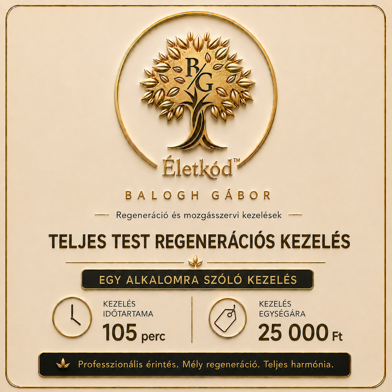 ÉletKód™ Teljes Test Regenerációs Kezelés 1 alkalom 105 perc
