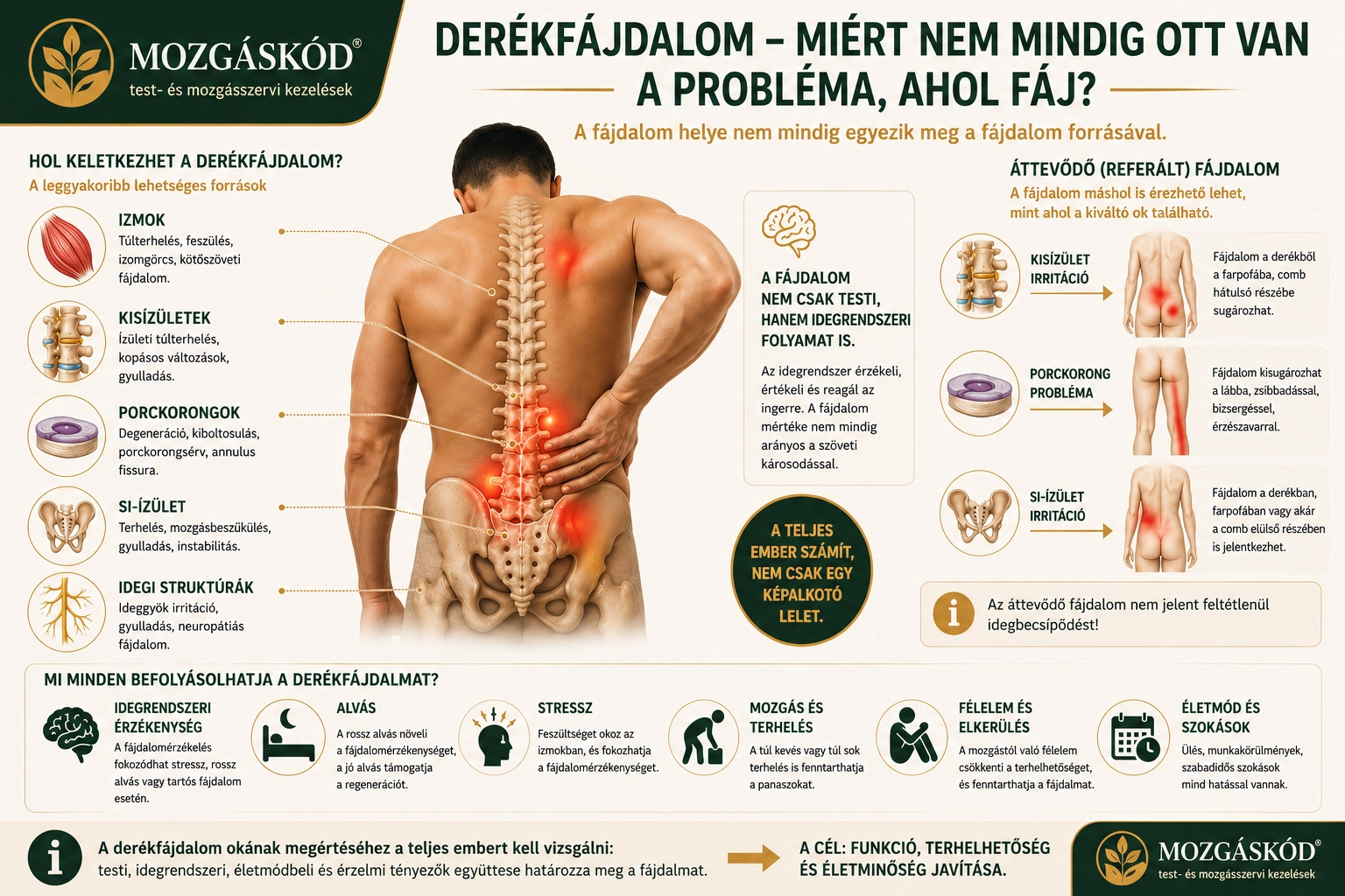Derékfájdalom lehetséges forrásai és a fájdalomérzetet befolyásoló testi, idegrendszeri és életmódbeli tényezők