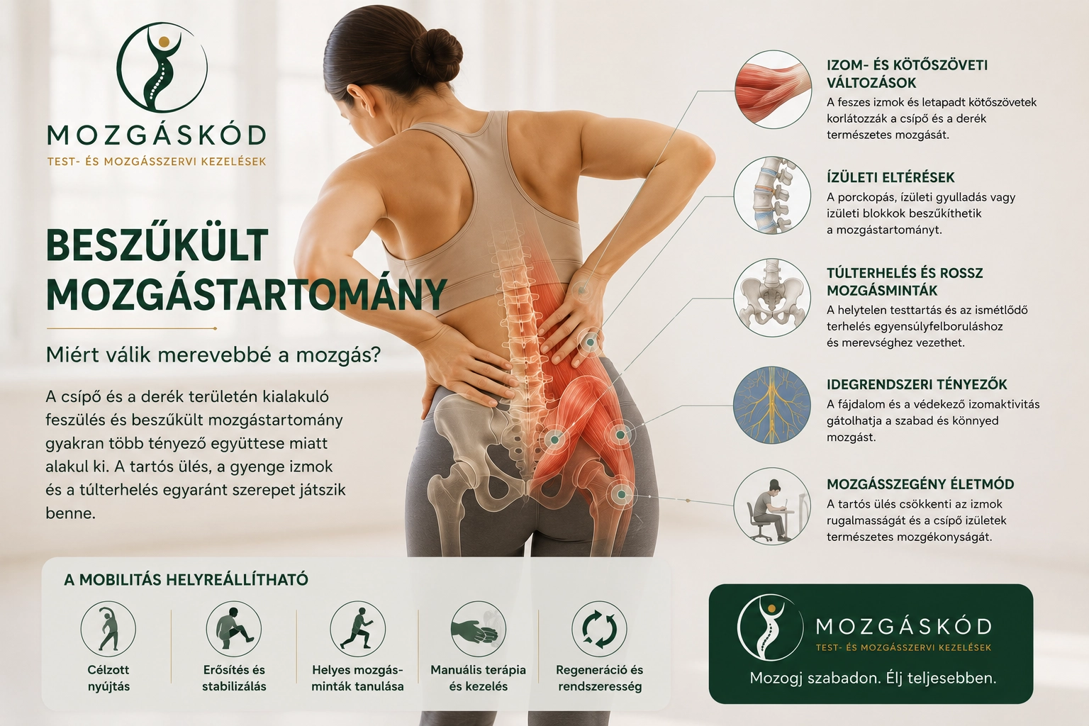 Csípő- és deréktáji beszűkült mozgástartomány szemléltetése