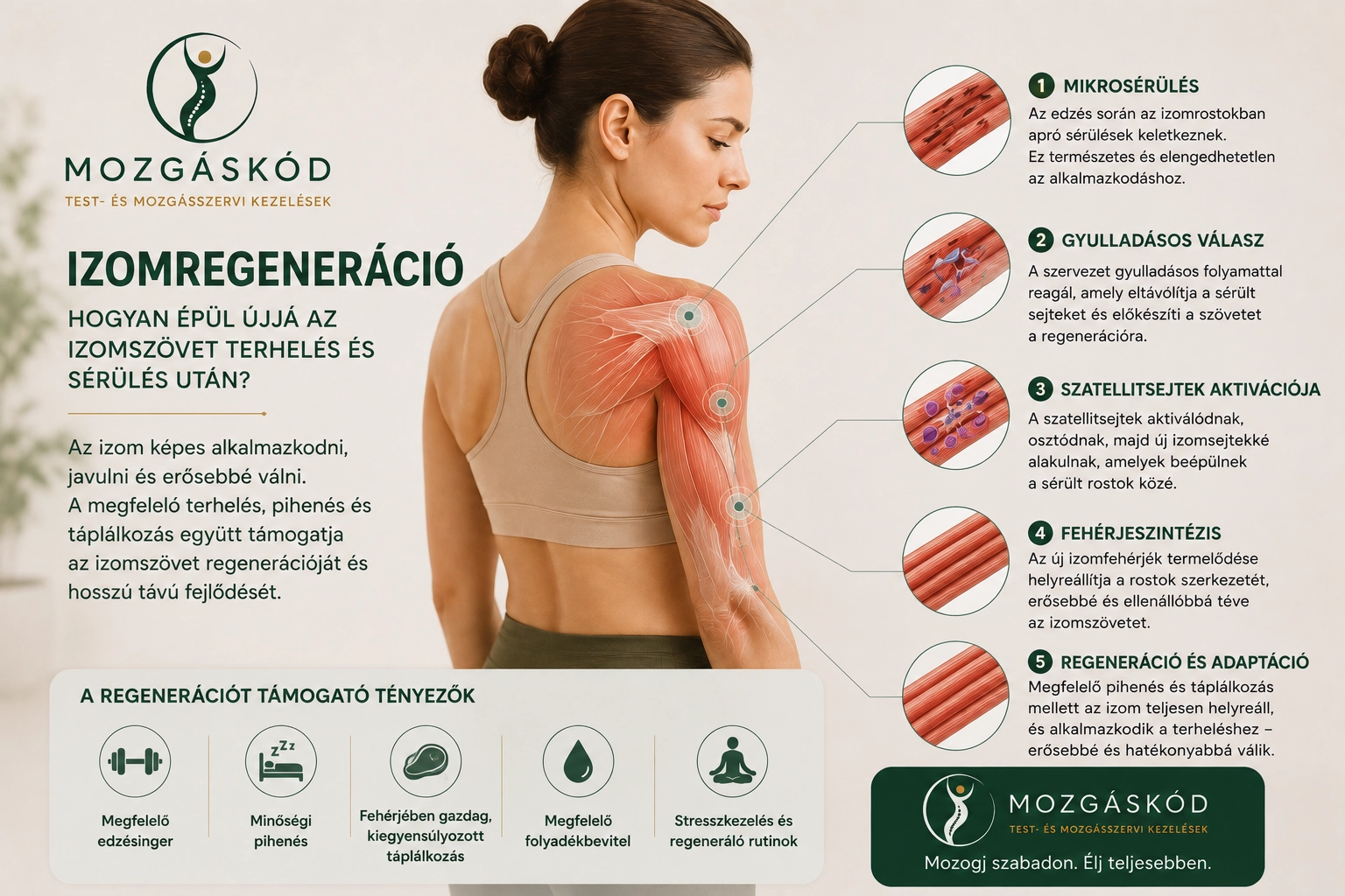 Az izomregeneráció fő szakaszainak szemléltetése