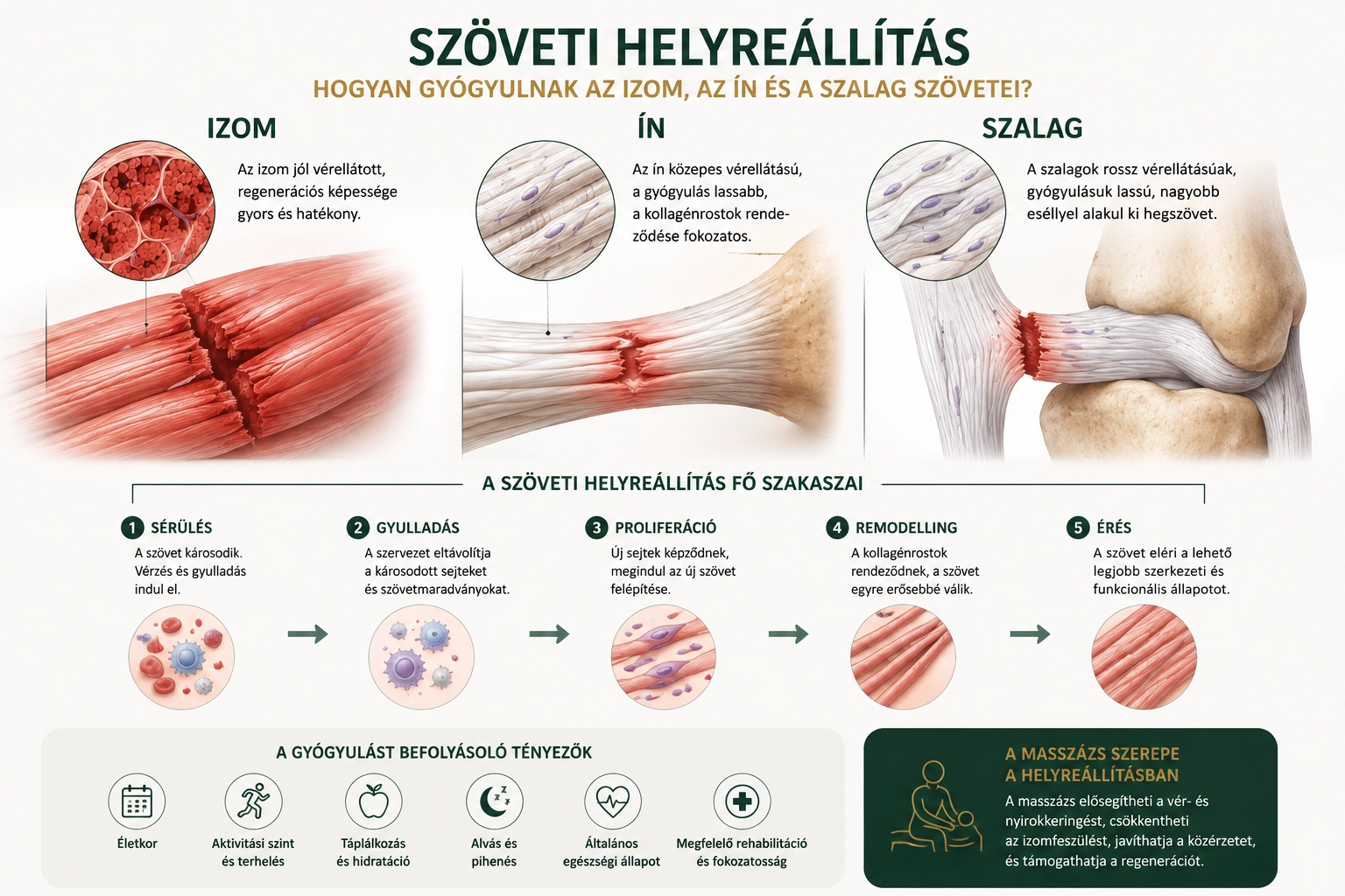Az izom, az ín és a szalag szöveti helyreállításának összehasonlítása